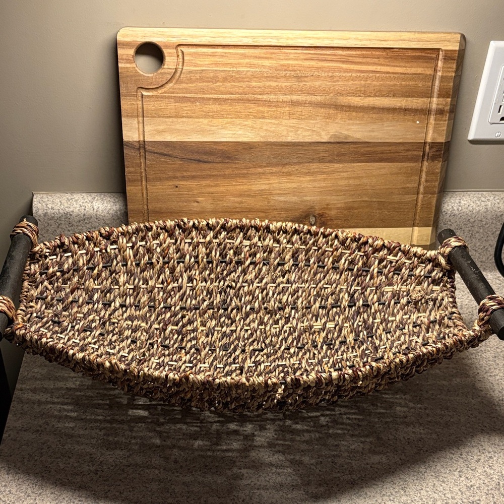 Kirklands Woven Seagrass Oval Basket with Wooden Handles - Brown & Tan - Picture 2 of 4